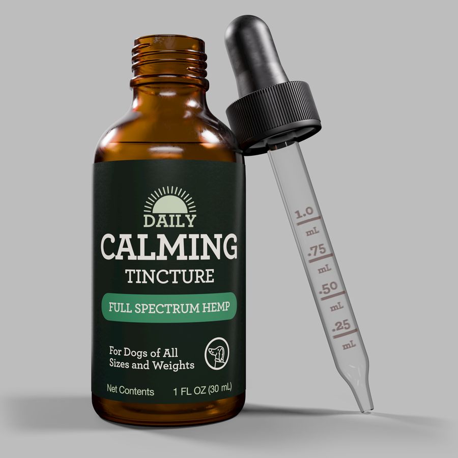 Kradle dog calming tincture bottle and dropper