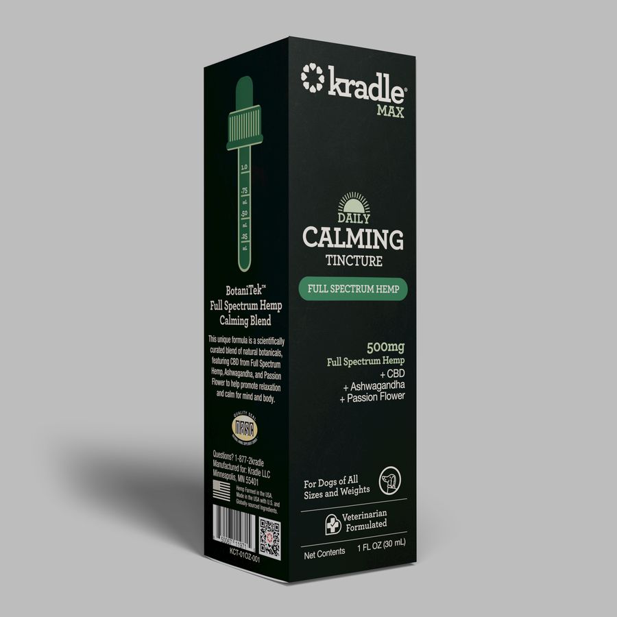 Front view of Kradle dog tincture packaging